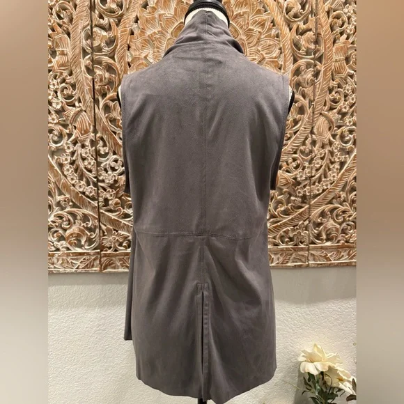 Joan Vass Faux Suede Gray Vest Cardigan- size S - Picture 2 of 10